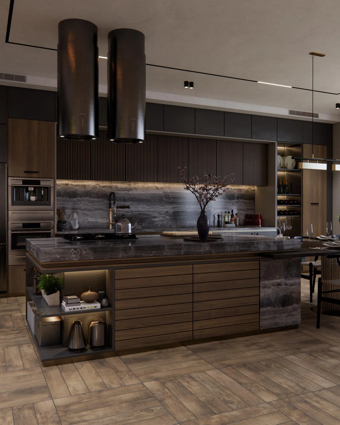 Aethel Dark Oak & Marble Executive Kitchen