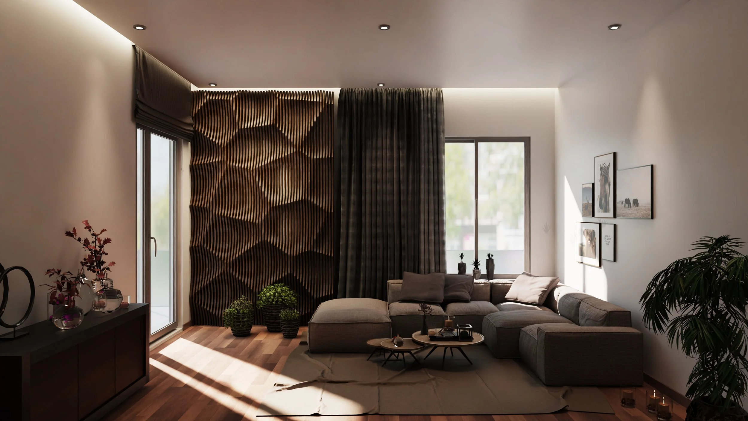 Concept & Design: Constructed from cascading 3D contoured slices that flow in smooth, rhythmic waves. The systematic progression between layers creates shifting shadows, enhancing the depth and sophisticated feel under ambient lighting.