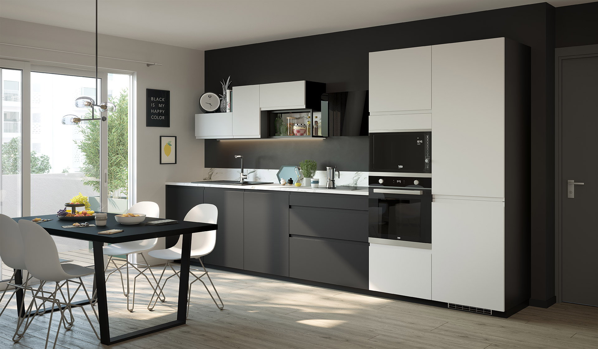 Modern luxury kitchen featuring floor-to-ceiling cabinetry, integrated appliances, and warm under-cabinet lighting — custom kitchen design and manufacturing by Dervano Studio.